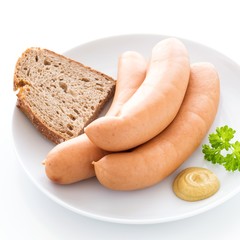 Bockwurst mit Senf und Brot