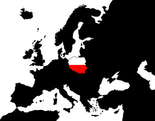 2D Europakarte schwarz/ weiß mit Polen Flagge