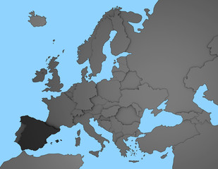 Obraz premium 3D Europakarte blau / weiß mit Spanien in dunkelgrau