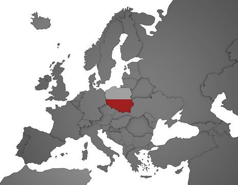 Fototapeta 3D Europakarte grau / weiß- Polen Flagge