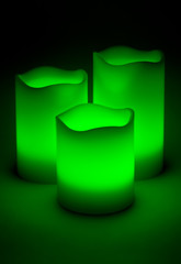 Three green LED candles