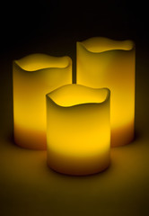 Three yellow LED candles