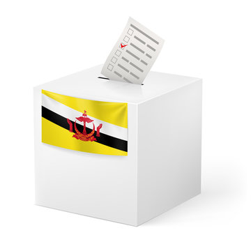Ballot box with voting paper. Brunei