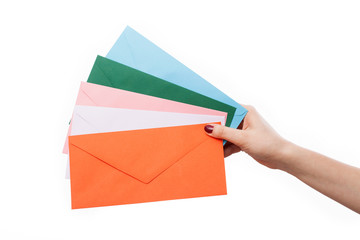 Hand with colourful envelopes