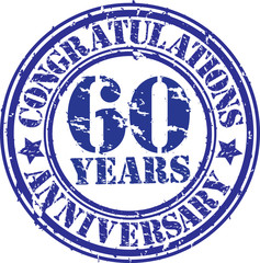 Cogratulations 60 years anniversary grunge rubber stamp, vector