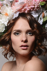 Naklejka premium young beautiful girl with clean skin of the face. Pretty female