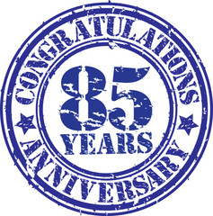Cogratulations 85 years anniversary grunge rubber stamp, vector