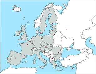 Europakarte mit Hauptstädten und EU-Staatenmarkierung © Benjamin ['O°] Zweig