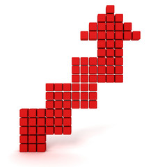 Obraz premium red cube arrow going up on white background