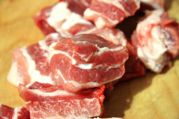 Fresh pork cutting on the wooden desk