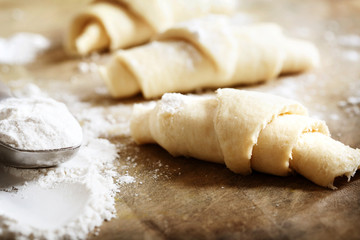 Croissants dough freshly prepared for baking