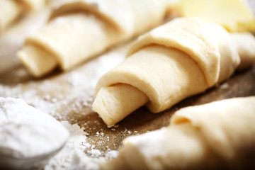 Croissants dough freshly prepared for baking