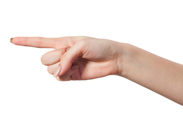 Female index finger isoalted on a white background