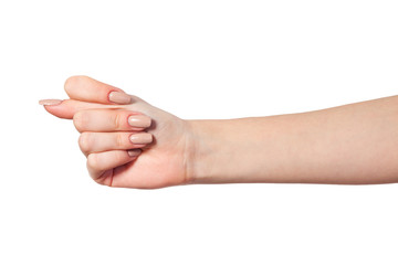 Hand is showing a fig sign isolated on white