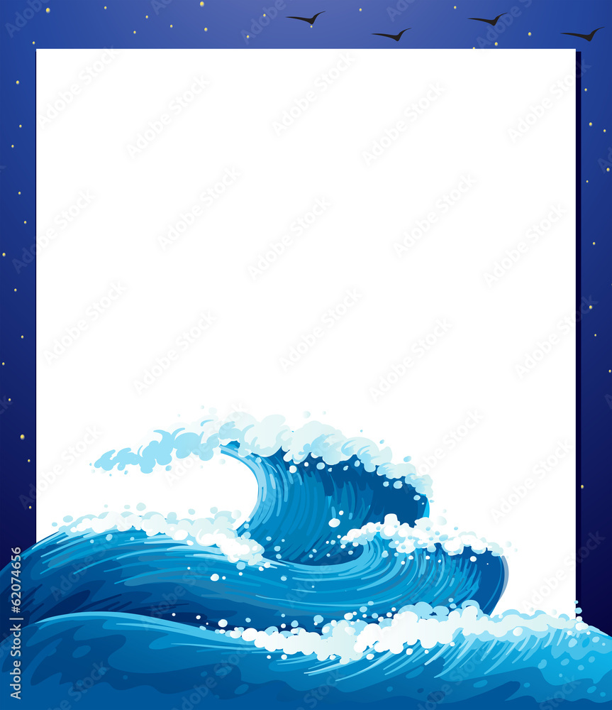 Sticker an empty paper template with giant waves