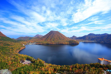 Autumn colours of Mt. Haruna and lake