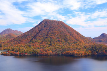 Autumn colours of Mt. Haruna and lake