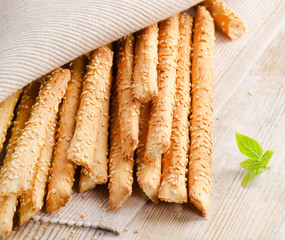 Bread sticks  with sesame seeds.