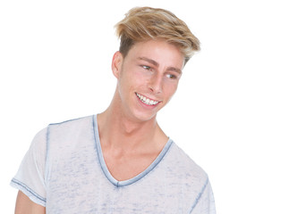 Handsome man smiling and looking away