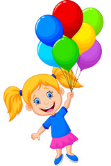 Young girl flying with balloon