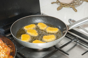 cooking fried meat