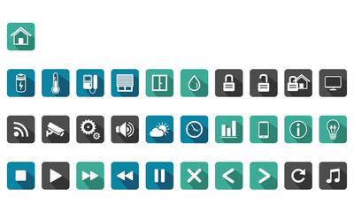 home automation, smart home long shadow icon set
