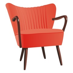classic chair in orange on wooden legs