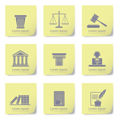 An illustration of law icons on yellow slips