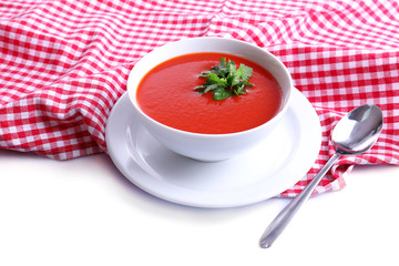 Tasty tomato soup, isolated on white