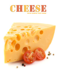 Piece of cheese and tomatoes, isolated on white