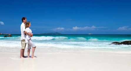 man and woman romantic couple on tropical beach