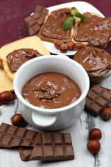 Sweet chocolate hazelnut spread with whole nuts and mint