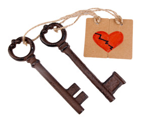 Keys to love, Conceptual photo. Isolated on white