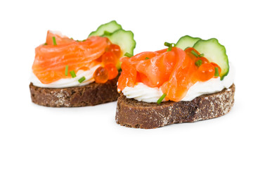 Two canapes with salmon
