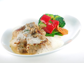pork with mustard sauce and vegetables