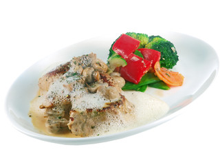pork with mustard sauce and vegetables
