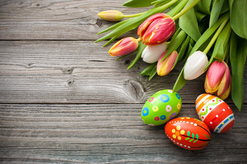 Easter eggs with tulips