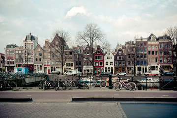 Fototapeta premium Amsterdam Canal Street view. Horizontal shot