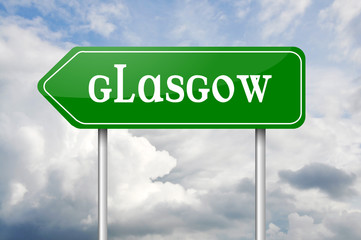 Green arrow road sign Glasgow