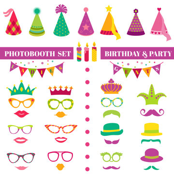 Photobooth Birthday and Party Set - glasses, hats, crowns, masks