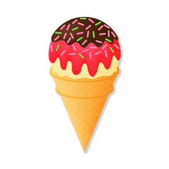 Ice Cream Cone With Chocolate Topping. Vector