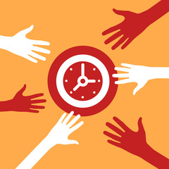 Hands reach for a  Clock.