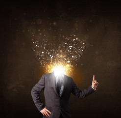 Business man with glowing exploding head