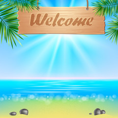 Summerl seaside view poster. Vector background.