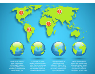 World map with globe infographic template