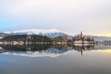 Winter landscape of Bled Lake