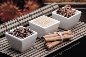 Brown sugar, coffee beans, anise and cinnamon