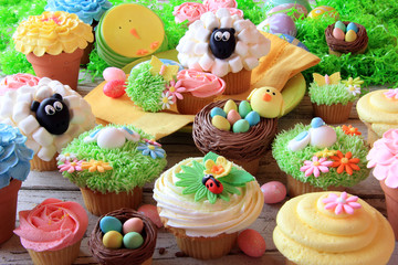 Easter cupcakes and Easter eggs. Also available in vertical.