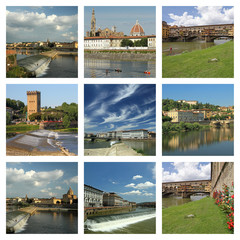 collage with  images of Arno river in Florence, Tuscany