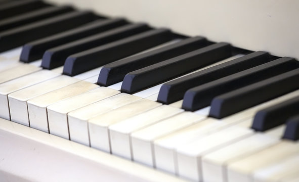 close-up of piano keys.